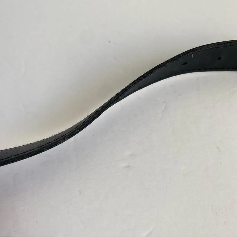 Black Faux Leather Belt Silver Tone‎ Buckle Vegan Friendly Womens Medium